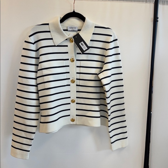 Babaton Sweaters - aritizia babaton Ivory and Black Striped Knit Button-Front society jacket s nwt